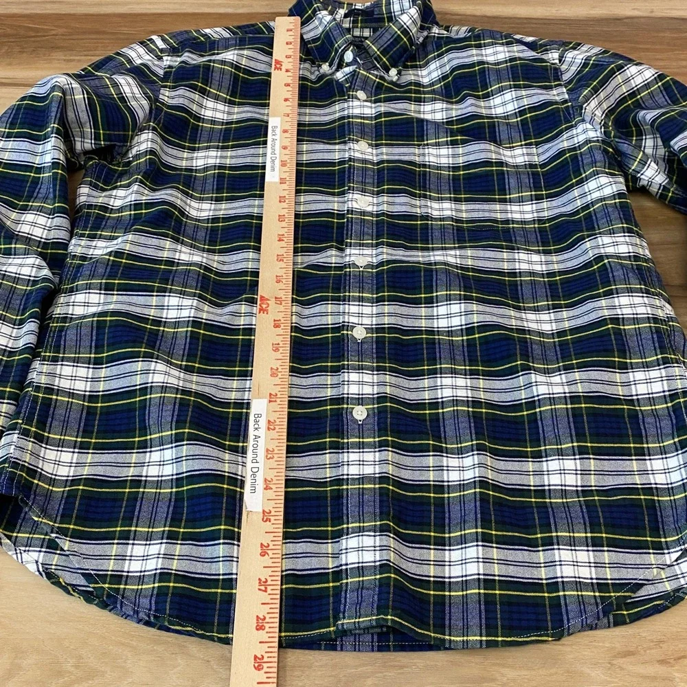 J. Crew Slim Oxford Shirt Mens Large Tartan Plaid Blue Green Yellow Button Down
